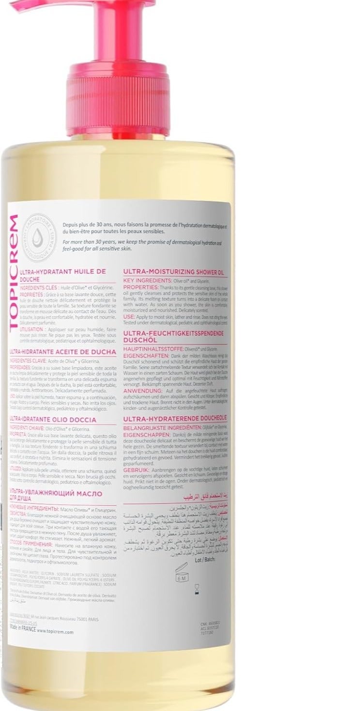 Topicrem 1000ml Ultra Hydratant Shower Oil Nourishing Cleansing Oil for Dry - Image 2